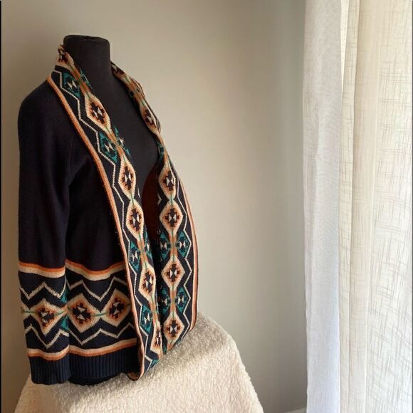 Pink Owl Navy Western Style Open Front Cardigan. - Picture 3 of 6